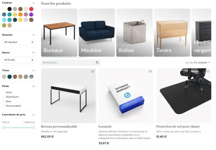 Exemple de page de recherche d'articles avec Odoo