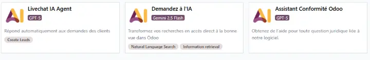 Agents par défaut du module IA de Odoo